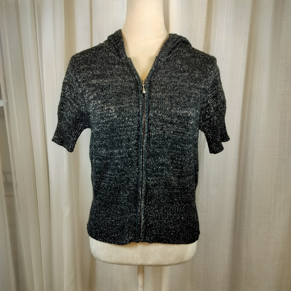 Harley-Davidson Black Silver Short Sleeve Knit Zip Up Hoodie Wool Blend Size M‎
